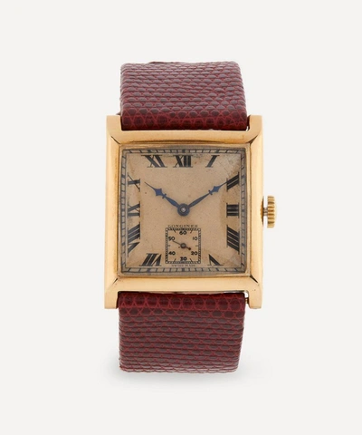 Designer Vintage 1930s Longines 18ct Gold Watch In Brown