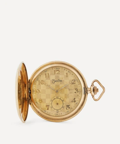 Designer Vintage Art Deco Zentra Gilt Hunter Pocket Watch In Gold