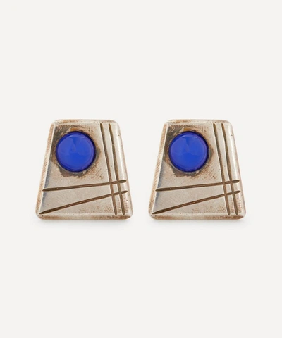 Designer Vintage 1960s Sterling Silver And Faux Lapis Cufflinks