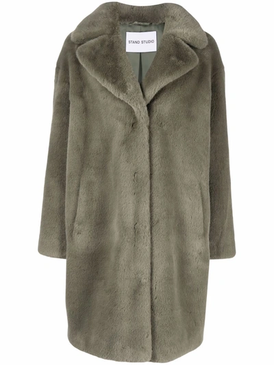 Stand Studio Camille Long Faux Fur Cocoon Coat In Grey
