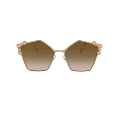 Fendi Metal Pink Stones Can Eye Sunglasses Ff 0261/s 000/53 57 In Brown