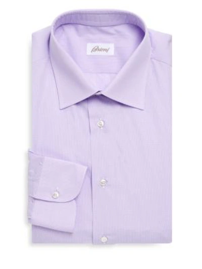 Brioni Micro-check Dress Shirt, Burgundy In Purple