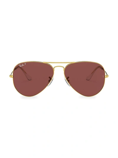Ray Ban Ray-ban Unisex Original Polarized Brow Bar Aviator Sunglasses, 58mm In Legend Gold/polarized Purple