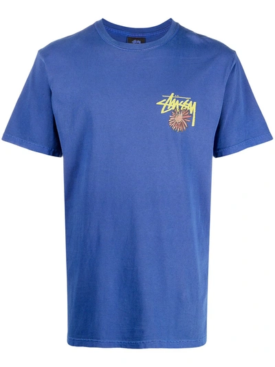 Stussy Graphic Logo Print Round Neck T-shirt In Blue