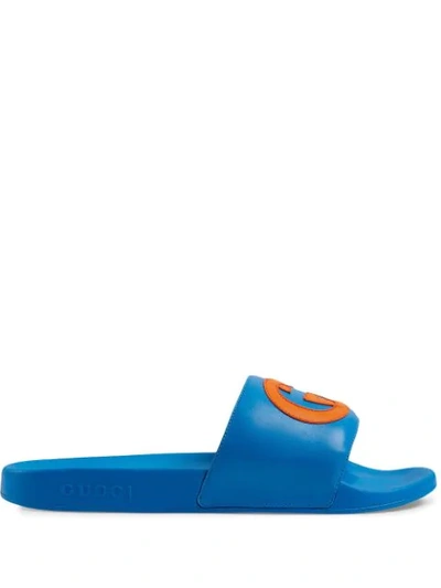 Gucci Pursuit Logo Slide Sandal In Blue
