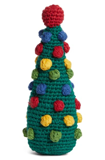 Ware Of The Dog Cotton Crochet Pompom Tree Squeaky Dog Toy In Green Multi
