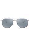 Prada 62mm Polarized Oversize Aviator Sunglasses In Silver/ Grey Silver Mirror