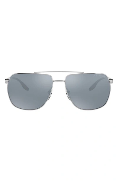 Prada 62mm Polarized Oversize Aviator Sunglasses In Silver/ Grey Silver Mirror