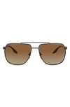 Prada 62mm Polarized Oversize Aviator Sunglasses In Matte Black/ Brown Gradient