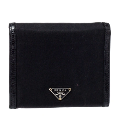 Pre-owned Prada Black Nylon And Leather Trifold Wallet