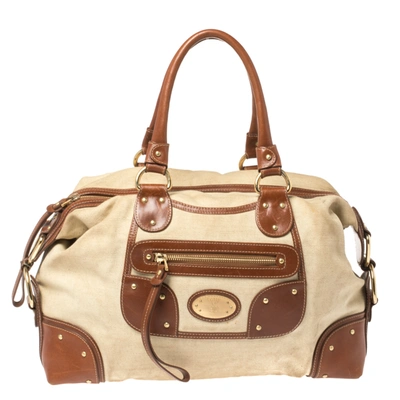 Pre-owned Bally Beige/brown Canvas And Leather Zip Pocket Satchel