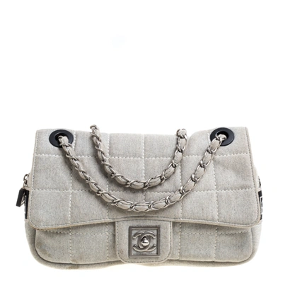 Pre-owned Chanel Light Grey Square Quilt Fabric Sport Line Flap Bag