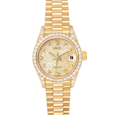 Pre-owned Rolex Champagne Diamonds 18k Yellow Gold President Datejust 69158 Women's Wristwatch 26 Mm