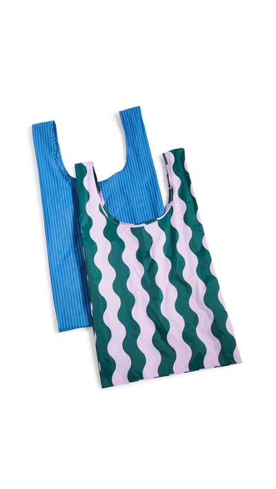 Baggu Big  Set In Pink/green/cobalt/jade Stripe