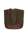 Picnic Time Coronado Canvas And Willow Basket Tote In Khaki