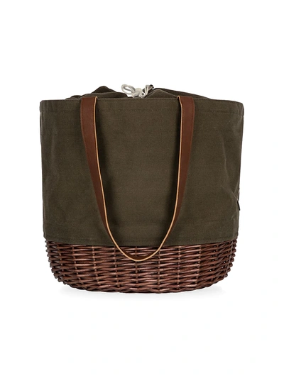 Picnic Time Coronado Canvas And Willow Basket Tote In Khaki