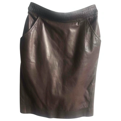 Pre-owned Escada Leather Mid-length Skirt In Brown