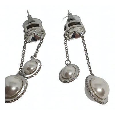 Pre-owned Miu Miu Crystal Earrings In Silver
