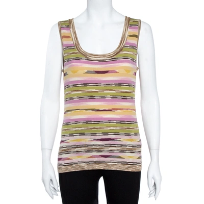 Pre-owned M Missoni Multicolor Wool Stripe Knit Tank Top And Cardigan Set L