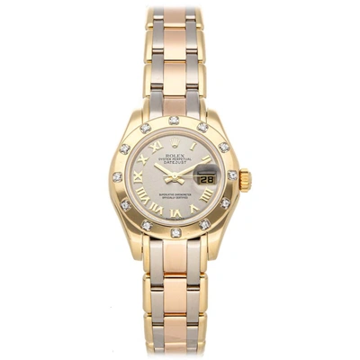 Pre-owned Rolex Gray Diamonds 18k Yellow Gold Datejust 80318 Women's Wristwatch 29 Mm In Grey