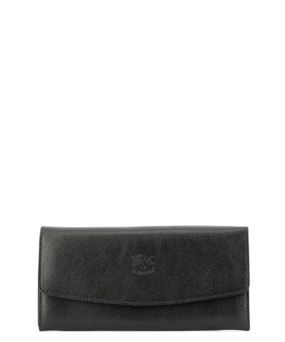 Il Bisonte Leather Tri-fold Continental Wallet In Black  