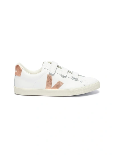 Veja 3-lock' Triple Velcro Strap Leather Sneakers In White ModeSens