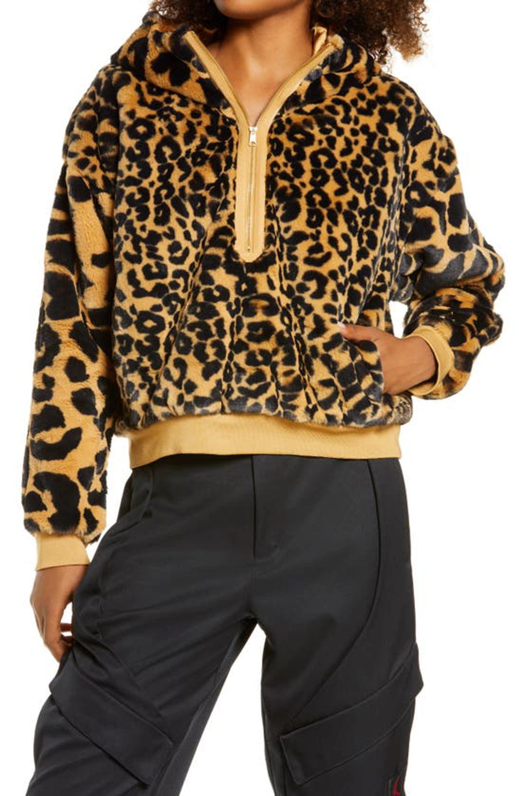 Jordan Court-to-runway Animal Print Faux Fur Pullover Hoodie