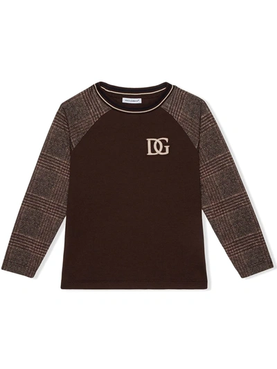 Dolce & Gabbana Kids' Check-print Panelled Sweatshirt In Brown