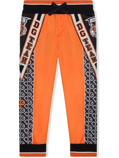 Dolce & Gabbana Kids' All-over Logo Track Trousers In Orange