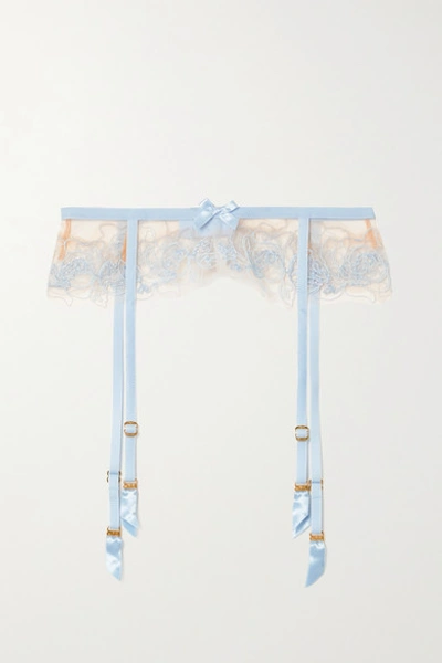 Agent Provocateur Lindie Bead-embellished Embroidered Tulle Suspender Belt In Blue