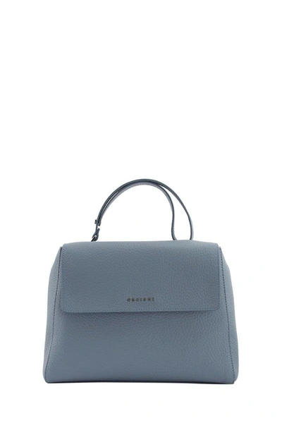 Orciani Sveva Soft Medium Leather Shoulder Bag In Light Blue