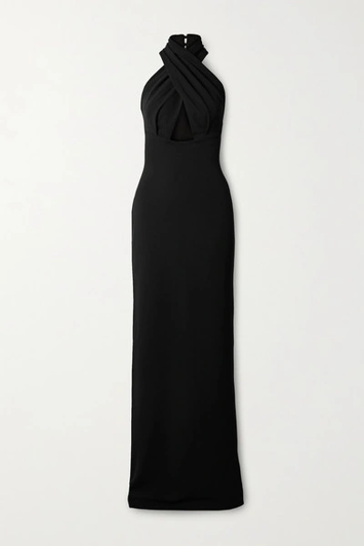 Solace London Leora Twist-front Cutout Cady Halterneck Maxi Dress In Black