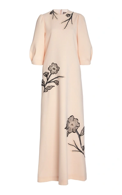 Lela Rose Women's Floral-embroidered Wool-blend Maxi Dress In Cream