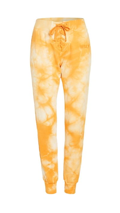 Wsly Lace-up Tie-dyed Organic Cotton-blend Jersey Track Trousers In Saffron