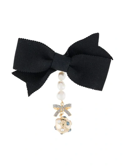 Erdem Crystal-charm And Faux-pearl Bow Brooch In Black