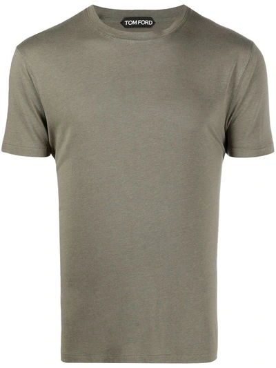 Tom Ford Tf Embroidery Lyocell & Cotton T-shirt In Green