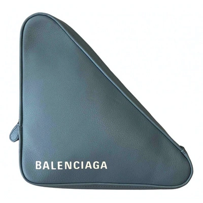 Pre-owned Balenciaga Triangle Leather Clutch Bag In Blue