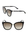 Jimmy Choo Fabry 53mm Mirrored Glitter-trim Square Sunglasses In Black Dark Grey