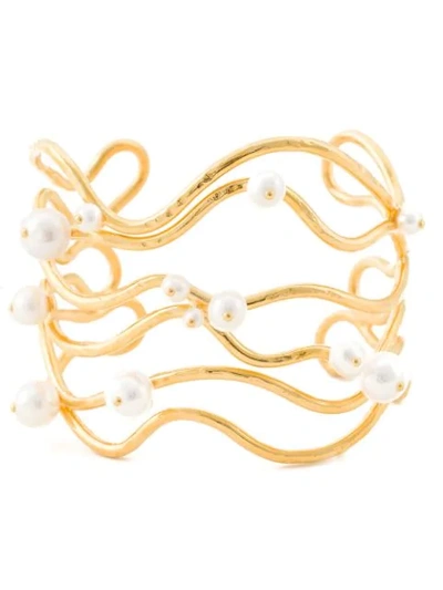 Aurelie Bidermann Cheyne Walk Wire & Freshwater Pearl Cuff Bracelet In Gold