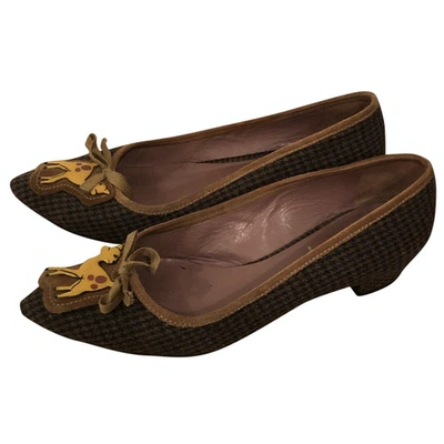 Pre-owned Miu Miu Tweed Ballet Flats In Brown