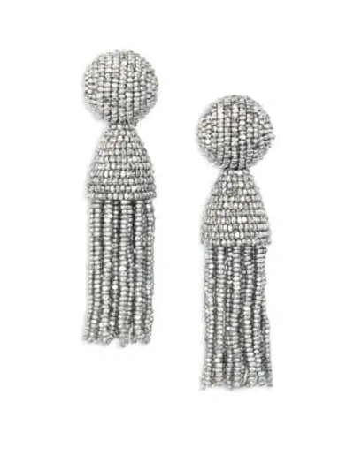 Oscar De La Renta Classic Short Tassel Drop Clip Earrings In Silver