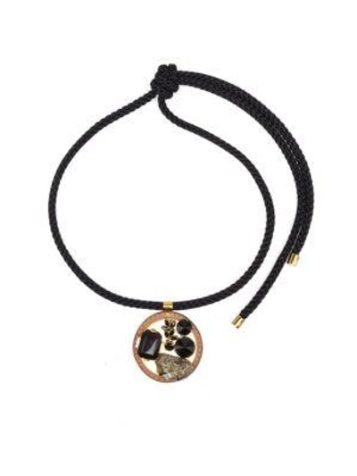 Marni Pyrite, Crystal & Leather Rope Knot Necklace In Black-multi