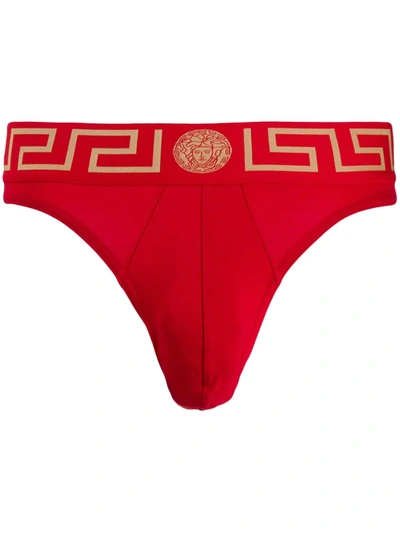 Versace Greca Border Thong In Red