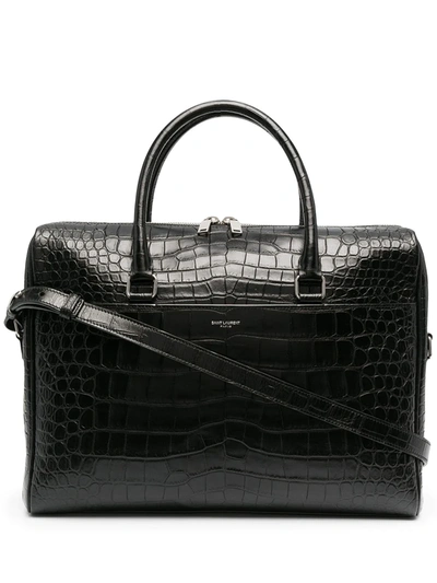 Saint Laurent Crocodile-effect Leather Briefcase In Black