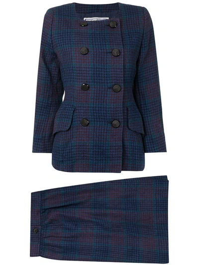 Pre-owned Saint Laurent Plaid Double-breasted Skirt Suit In Blue