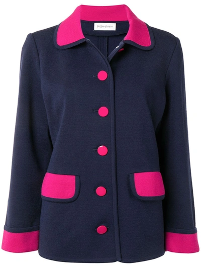 Pre-owned Saint Laurent Colour-block Single-breasted Jacket In Blue