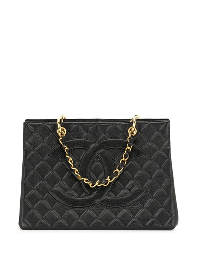 Pre-owned Chanel 1997 Cc Diamond-quilted Tote Bag In Black