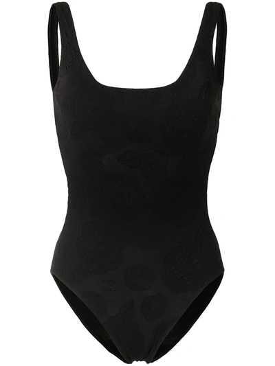 Pre-owned Chanel 1998 Camélia Motif Swimsuit In Black