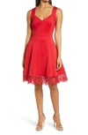 Donna Ricco Lace Trim Sweetheart Neck Fit & Flare Dress In Red