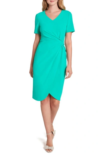 Tahari Asymmetrical Knot Sheath Dress In Dynasty Green